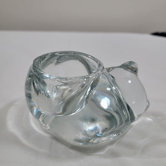 Vintage Indiana Glass Crystal Heavy Solid Sleeping Cat Votive Candle Holder - Picture 8 of 11